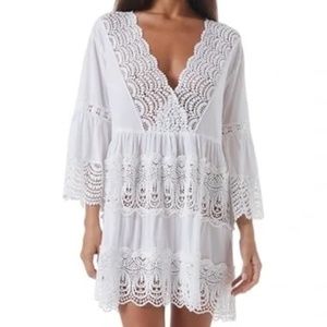 𝅺MELISSA ODABASH Vanessa white Tiered Lace Swim Cover-Up, Size Small